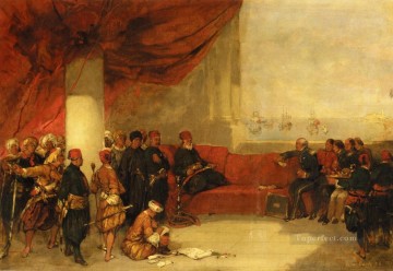 デビッド・ロバーツRA Painting - 1849年 アレクサンドリアの宮殿でのエジプト総督とのインタビュー デヴィッド・ロバーツ